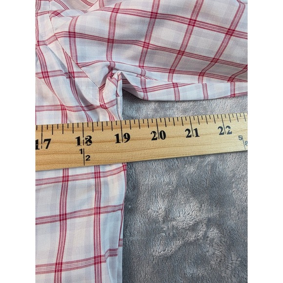 Haggar Dress Shirt Men 14-14.5 32/33 Red/White Plaid Slim Fit Stretch Comfort - Picture 6 of 8